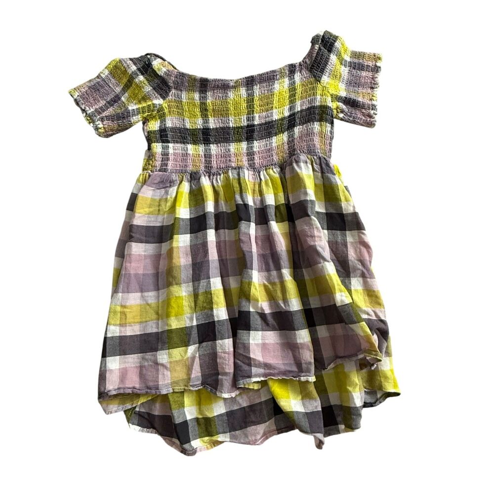 Torrid Smocked Off-Shoulder Plaid Peplum Blouse Yellow Lavender Black Sz M/L